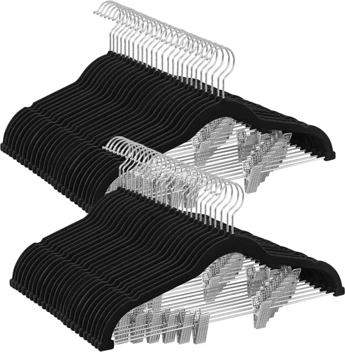 Vista 10 de SONGMICS Paquete de 30 perchas para pantalones, perchas de terciopelo de 16.7 pulgadas de largo con clips ajustables, resistentes, antideslizantes