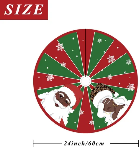 Falda de árbol de Navidad rojo y verde negro Papá Noel afroamericano de 24 pulgadas, falda de árbol de invierno de Navidad para decoración de