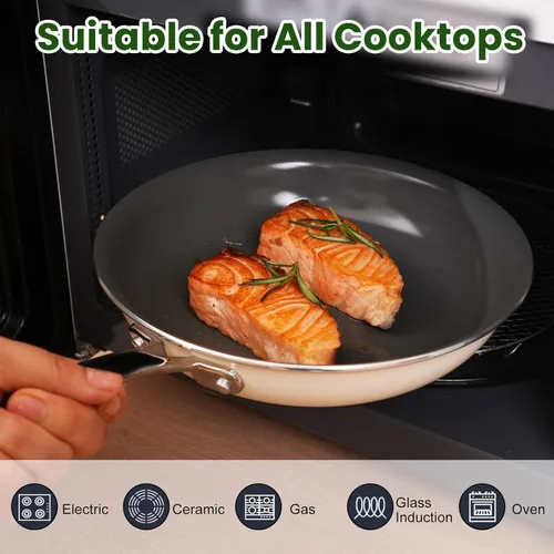 Vista 4 de Sartenes antiadherentes de cerámica Skillet, sartén grande antiadherente de 11 pulgadas para cocina, sin PFOA PTFE PFAs