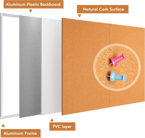 Vista 7 de maxtek Tablero de corcho grande de 48 x 36 pulgadas, tablón de anuncios para paredes, tablero de corcho con marco de aluminio extra de 4 x 3 pies