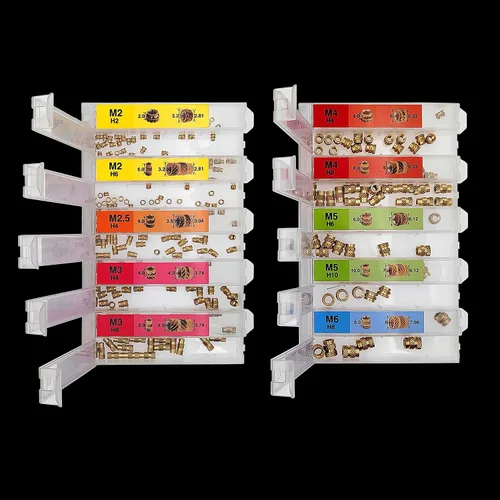 Vista 6 de EEEEE M2 M2.5 M3 M4 M5 M6 (350 piezas) Kit de surtido de insertos roscados métricos para plástico, inserto de tuerca moleteada de ajuste térmico