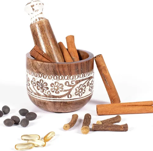 Vista 4 de Mortero de madera tallado a mano y molinillopicador para hierbas, prensa de ajo, molinillo de café, triturador de especias de hierbas, trituradora