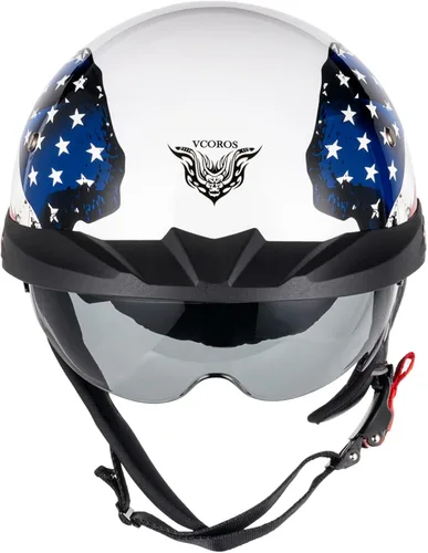 Vista 3 de VCOROS Half Helmets VHF04 - Visera para el sol de cara abierta, hebilla de liberación rápida, ajustable, aprobado por DOT, para ciclismo, retro