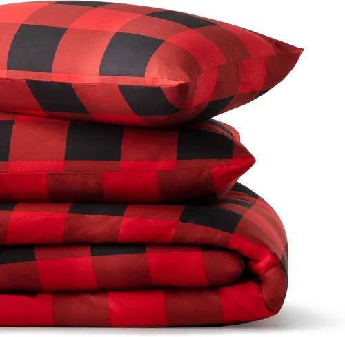 Vista 4 de LINENSPA - Edredón de microfibra hipoalergénico, con relleno sintético, para usar todo el año, tamaño matrimonial, rojo/negro