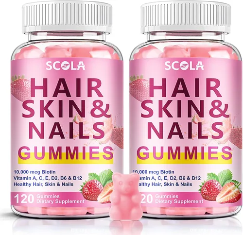 SCOLA Gomitas para el cabello, la piel y las uñas, biotina (10,000 mcg) Suplemento vitamínico para el cabello, la piel y las uñas, para mujeres,