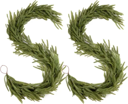 Vista 13 de Findosom Guirnalda de Navidad Total de 11.2 pies para repisa de chimenea, 2 piezas de guirnalda flexible de bayas rojas con hojas, guirnaldas