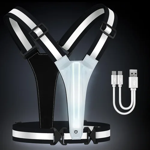 Fokia Kunbio Chaleco Reflectante LED para Correr, Chaleco Iluminado para Corredores, Caminata Nocturna, Recargable por USB, Hasta 11 Horas de Luz