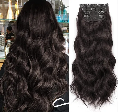 Vista 7 de Nnzes Extensiones de cabello largo ondulado con clip, 4 piezas, extensiones de cabello grueso de doble trama de 20 pulgadas, mezcla de rubio