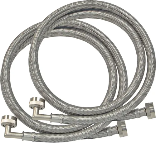 Eastman 41065 manguera para lavadora de acero inoxidable con codo de 90 grados, 3/4 pulgadas X 3/4 pulgadas, 1 par