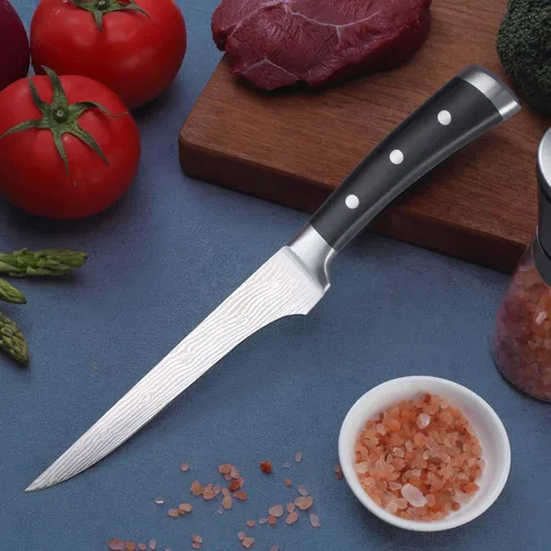 Vista 4 de Cuchillo deshuesador profesional de 6 pulgadas con caja de regalo, cuchillo deshuesador para cortar carne, cuchillo de deshuesado afilado