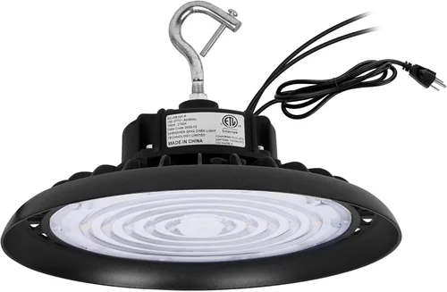 Vista 2 de Q QINGCHEN Luz blanca cálida de 3000 K 2700 K LED de alta bahía 150 W 0-10 V regulable, certificado ETL de espectro completo UFO LED Shop Light