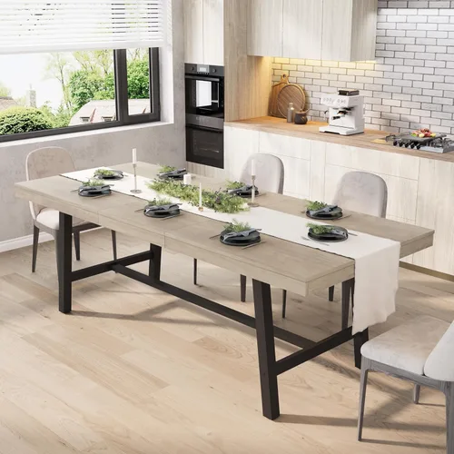 Vista 20 de GarveeHome Mesa de comedor extensible de 63 a 83 pulgadas, mesa de comedor rectangular industrial para 6-8 personas, mesa de cocina expandible