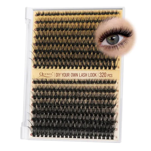 Vista 31 de Kit de racimos de pestañas QUEWEL, 320 piezas, extensiones de pestañas en racimo de 30D, racimos de pestañas de 9-16mm, kit de pestañas dispersas