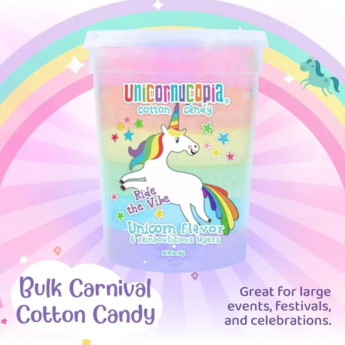 Vista 3 de Unicornucopia Algodón de azúcar – Paquete de 3 – 6 sabores de azúcar de algodón arcoíris – Unicornio fiesta de cumpleaños favores dulces para bolsas