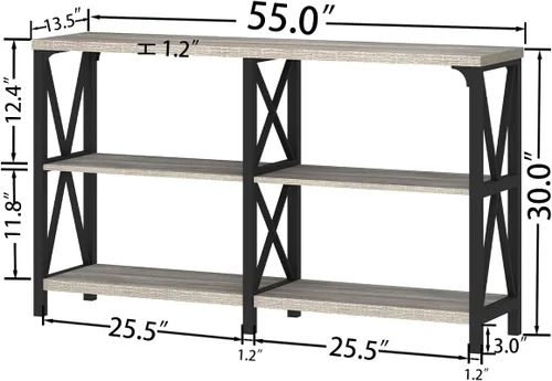 Vista 85 de IBF Mesa de entrada de granja, mesa consola larga rústica detrás del sofá, moderna mesa de sofá de madera de metal con estantes de almacenamiento