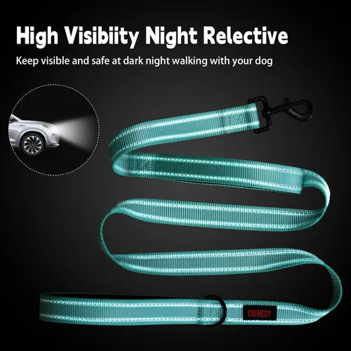 Vista 7 de Correa resistente para perros con 2 asas - Correa reflectante anti-tracción de 6 pies para perros grandes, asa acolchada de tráfico para control