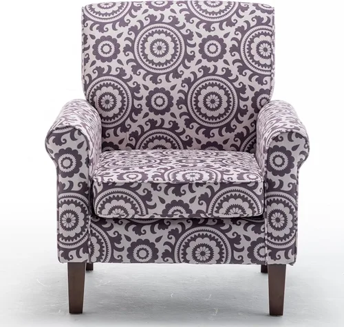 Vista 57 de Sillón clásico con marco de madera de abedul y cómodos reposabrazos enrollados, sillones para sala de estar, dormitorio y decoración de oficina