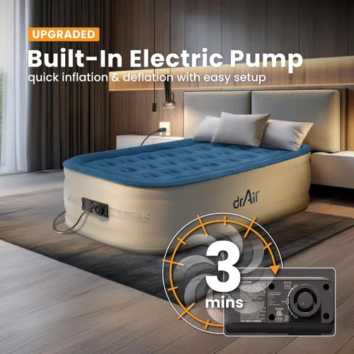 Vista 2 de Dr. air Colchón de aire individual con bomba incorporada, colchón inflable elevado de 18 pulgadas, cama de aire de panal máximo de 500 libras