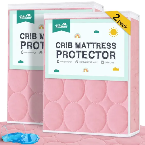 Vista 21 de Sábanas Protectoras de Colchón para Cuna Impermeables Paquete de 2, Funda Acolchada de Protector de Colchón para Cuna Ajustable para Colchón de Cama