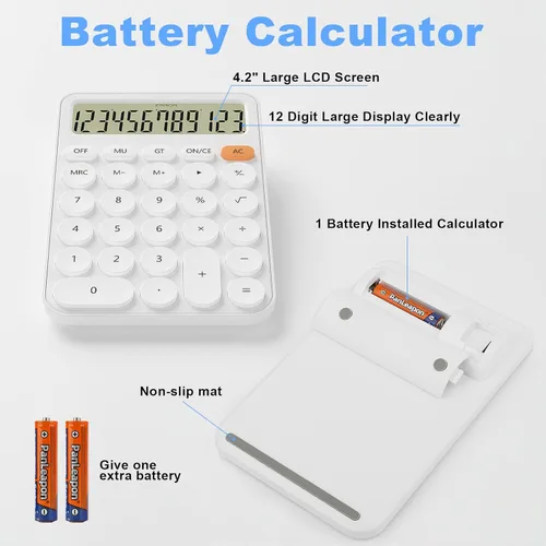 Vista 6 de Calculadoras lindas de escritorio de 6.3 x 4.3 pulgadas/6.3 x 4.3 in, calculadora de escritorio de 12 dígitos, pantalla LCD extragrande, gran Azul