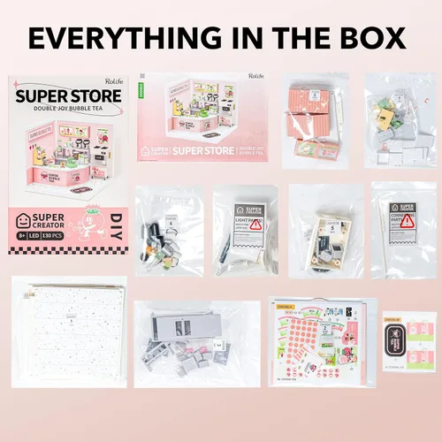 Vista 7 de Juego de construcción modelo para adultos Super Creator (té de burbujas de doble alegría+techo+puerta)