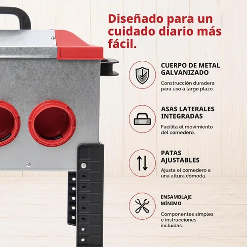 Vista 7 de RentACoop - Comedero metálico para aves de corral de 15 libras con 6 puertos y patas ajustables