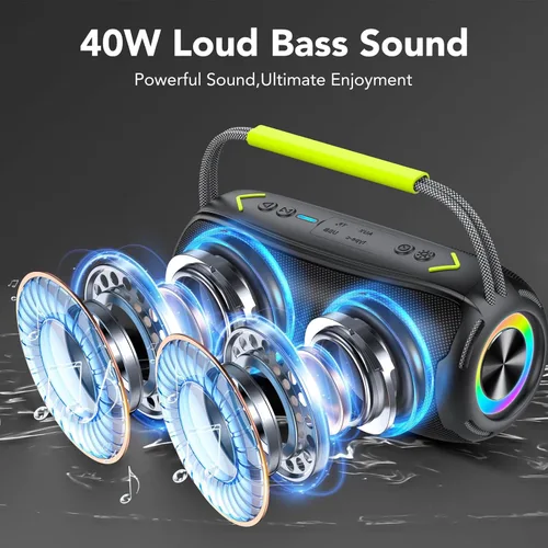 Vista 2 de aowoka Altavoz Bluetooth portátil inalámbrico Bluetooth con sonido estéreo HD, emparejamiento BT 5.4 TWS, IPX7 impermeable, duración de la batería