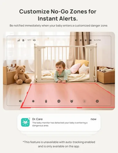 Vista 9 de Dr.Care VistaView 5” Cámara de seguridad inteligente WiFi para bebé con montaje de clip - Cámara HD 2K, control de aplicación, alertas de llanto