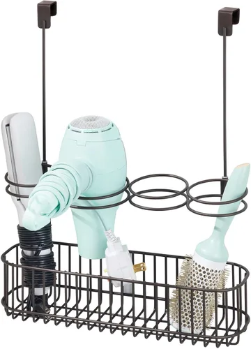 Vista 7 de mDesign - Cesta de almacenamiento para colgar en la puerta, para secadora de cabello, planchas, rizadores, alisadores de pelo, cepillos, artículos