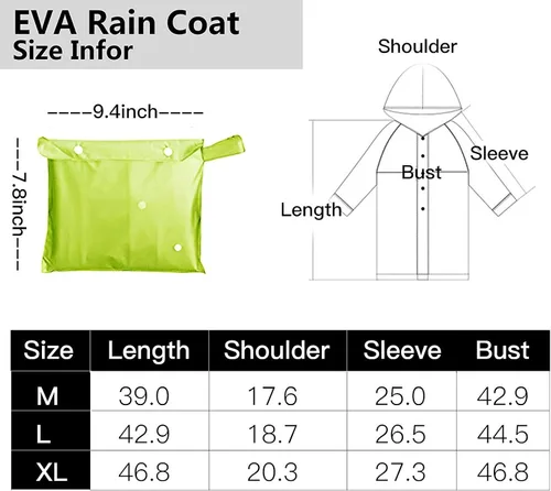 Vista 5 de Besshopie - Impermeable reutilizable, poncho para la lluvia de EVA, unisex, para hombres y mujeres, capa larga para la lluvia