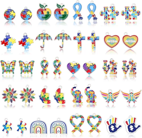 MARFOREVER 40 piezas/20 pares de dijes de conciencia sobre el autismo para