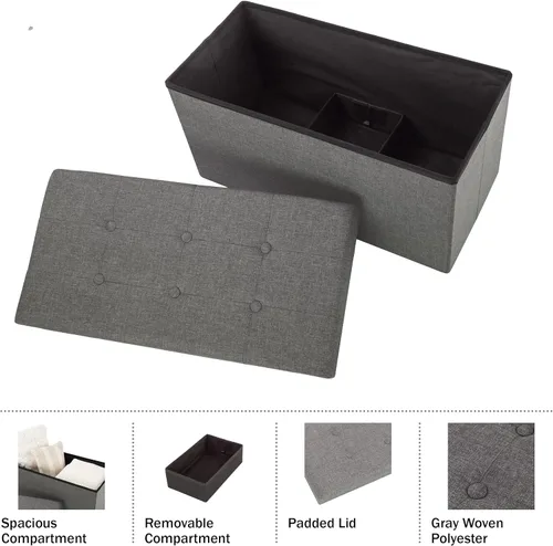 Vista 36 de Lavish Home - Banco otomano con almacenamiento, plegable, tapa acolchada de espuma con punzoneado de 30 pulgadas, gris oscuro