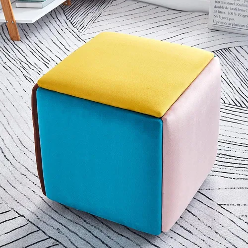 Vista 2 de WAYUTO Cubo de asiento 5 en 1 con ruedas giratorias, apilable para sofá, silla, taburete otomano anidable, reposapiés movible, silla de tocador