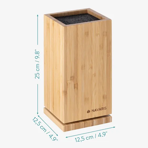 Vista 6 de Navaris Bloque de cuchillos de cocina de bambú, soporte magnético para cuchillos de cerdas giratorias, soporte de almacenamiento universal