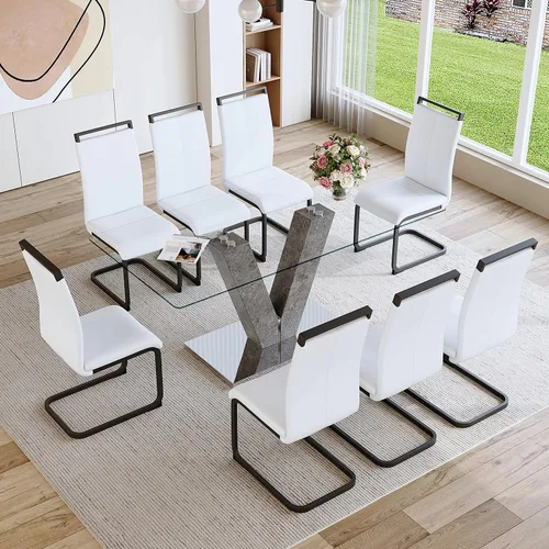 Vista 19 de gopop Juego de mesa de comedor moderna para 6, 7 piezas, mesa de comedor de mármol, mesa de cocina rectangular de 71 pulgadas con 6 sillas tapizadas