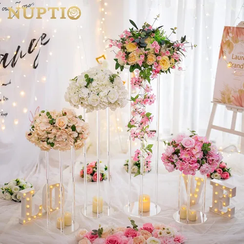 Vista 2 de Nuptio Jarrones de boda centros de mesa para mesas, 10 piezas de 15.7 pulgadas de alto, jarrón de flores de acrílico para decoración de mesas