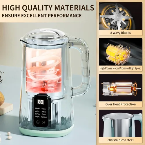 Vista 3 de Máquina para fabricar leche de nueces, 28 onzas, automática 8 en 1 de operación silenciosa, máquina de leche de soja, almendras caseras, coco, jugo