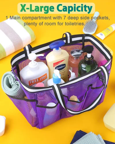 Vista 3 de Ocim Bolsa grande de malla portátil para botellas de champú de gran tamaño, plegable, de secado rápido, para dormitorio universitario, campamento