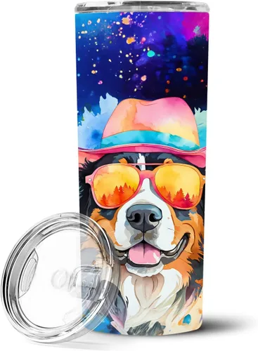 Vista 45 de Caroline's Treasures Siberian Husky Hippie Dawg - Vaso delgado de acero inoxidable al vacío de doble pared reutilizable, vaso aislado para café