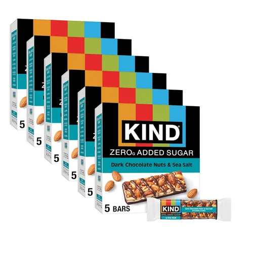 Kind Barras de bocadillos saludables sin azúcar añadido, nueces de chocolate negro y sal marina, sin gluten, alta fibra, aperitivos keto, 0.18 onzas
