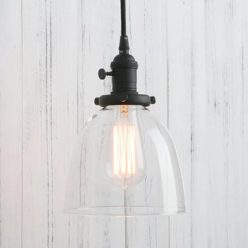 Vista 14 de PERMO Moderno accesorio de iluminación colgante con globo de vidrio transparente redondo de 5.9 pulgadas, pantalla soplada a mano, lámpara