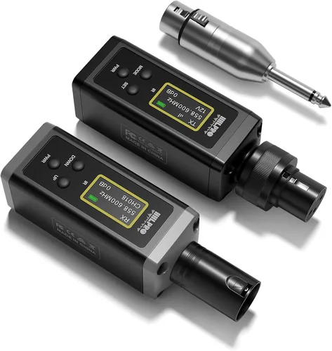 Transmisor y receptor UHF inalámbrico XLR, rango de 150 pies, adaptador de micrófono inalámbrico enchufable para micrófono dinámico y condensador,