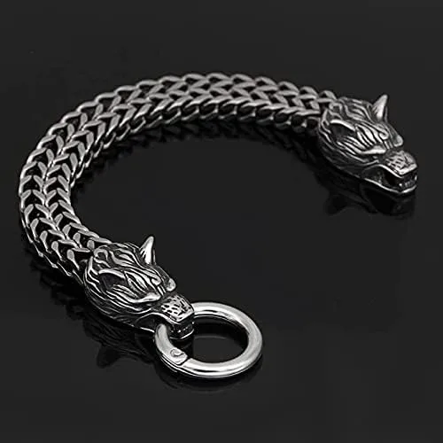 Vista 2 de pickyegg.com 7-9 pulgadas 19219.1in para hombre de acero inoxidable nórdico vikingo, cabeza de lobo