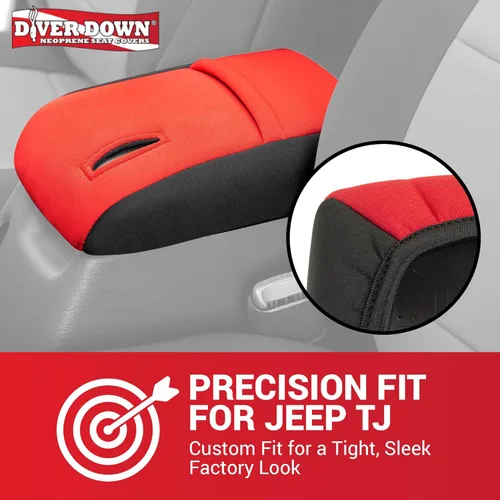 Vista 2 de Diver Down Funda de neopreno para consola central – Se adapta a Jeep 1997-2006 TJ Wrangler – Funda acolchada para reposabrazos – No te quema el codo