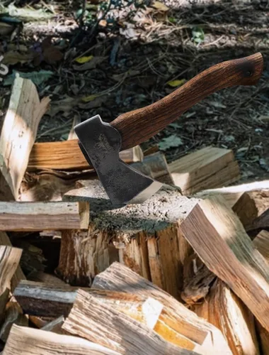 Vista 8 de Hacha y hacha de campamento de 11 pulgadas forjada con funda de cuero, hacha de supervivencia para hacha pequeña para carpintería