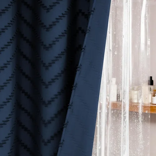Vista 231 de Dynamene - Cortina de ducha de tela bohemia con rayas con chebrón en relieve, juego de cortina angosta para baño, media cortina impermeable