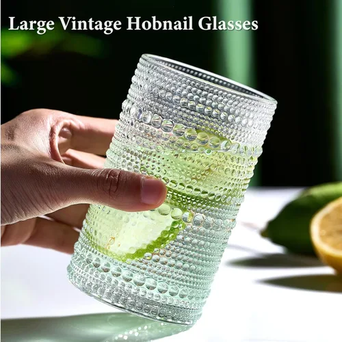 Vista 3 de Mfacoy Juego de 6 vasos de cóctel grandes de estilo vintage con forma de hobuña, vasos de cóctel de 12 onzas, vasos de vidrio en relieve, vaso