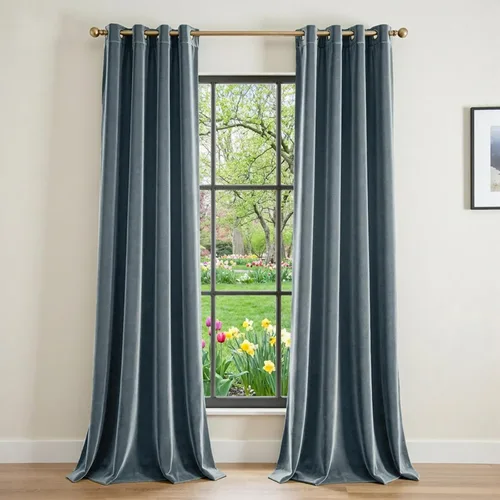 Vista 19 de Lazzzy Cortina opaca de terciopelo azul con aislamiento térmico para dormitorio, sala de estar, oscurecimiento de privacidad, cortinas de terciopelo