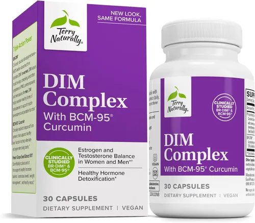 Terry Naturally DIM Complex - Suplemento dietético con curcumina BCM-95 - Suplemento para apoyar el equilibrio hormonal saludable, la salud hepática