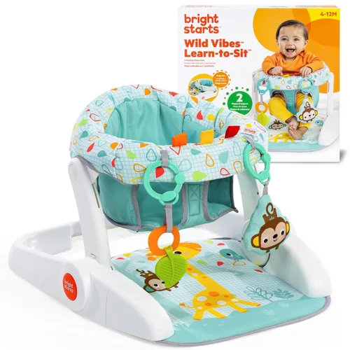 Vista 13 de Bright Starts Learn-to-Sit Asiento de suelo para bebé, 2 posiciones para crecer con bebé, silla de bebé portátil, incluye juguetes sensoriales